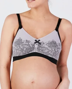 Cache Cœur Soutiens-gorge Sans Armatures|Soutiens-gorge Sans Armatures-Brassière de grossesse et d'allaitement Illusion Dentelle vintage Gris