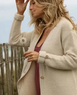 Cache Cœur Pulls D'allaitement|Hauts-Cardigan de grossesse en maille Abelha beige