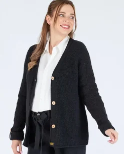 Cache Cœur Pulls D'allaitement|Hauts-Cardigan de grossesse en maille Abelha noir