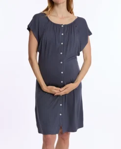 Cache Cœur Homewear|Nuisettes Grossesse-Chemise de nuit de maternité et d’allaitement Louna bleu nuit