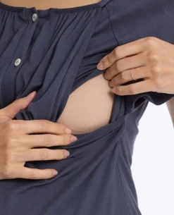 Cache Cœur Homewear|Nuisettes Grossesse-Chemise de nuit de maternité et d’allaitement Louna bleu nuit