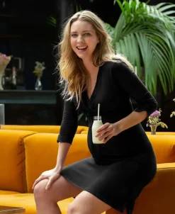 Cache Cœur Homewear|Nuisettes Grossesse-Chemise de nuit de maternité et d'allaitement Milk Noir