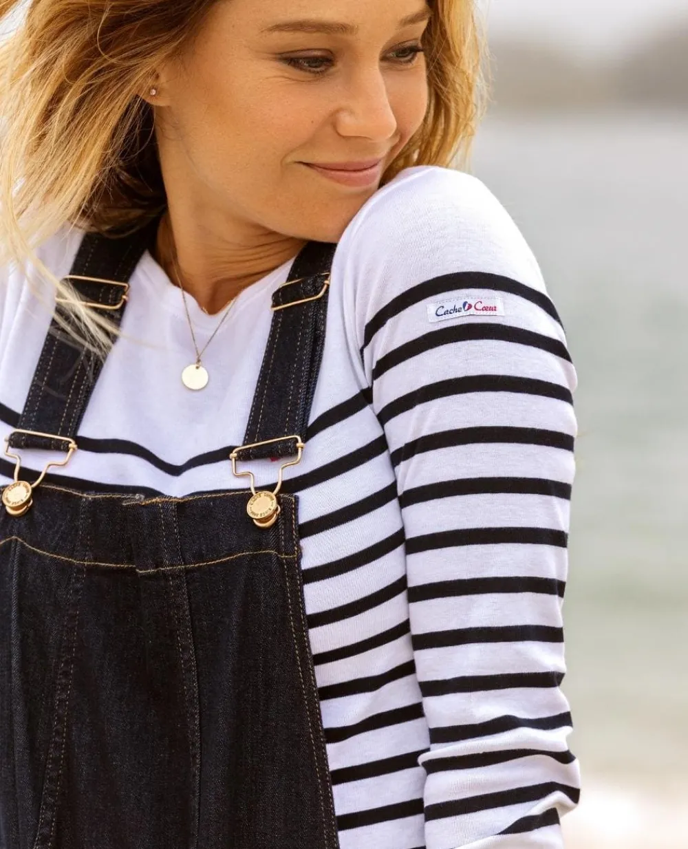 Cache Cœur Jeans-Haut de salopette en jean Stone brut