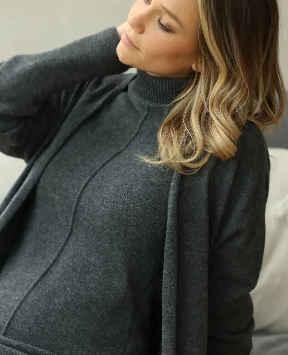 Cache Cœur Pulls D'allaitement|Vestes D'intérieur-Long cardigan de grossesse en cachemire Laurie anthracite