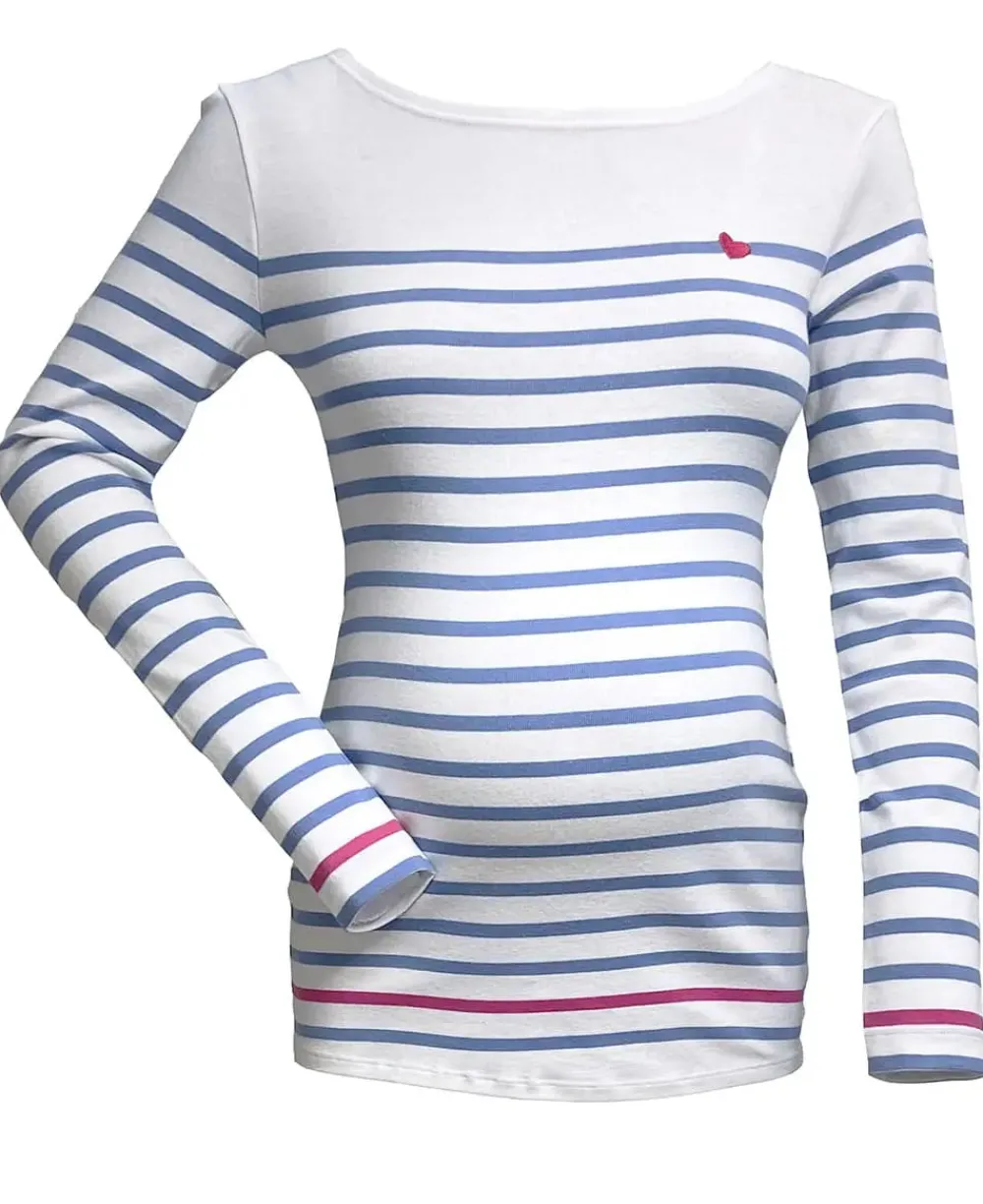 Cache Cœur Pulls D'allaitement|Chemises Et Tops D'allaitement-Marinière de grossesse blanc et bleu Brest - Made in France