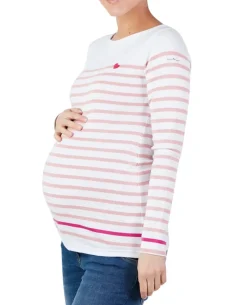 Cache Cœur Pulls D'allaitement|Chemises Et Tops D'allaitement-Marinière de grossesse blanc et rose Brest - Made in France