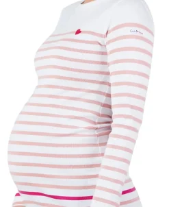 Cache Cœur Pulls D'allaitement|Chemises Et Tops D'allaitement-Marinière de grossesse blanc et rose Brest - Made in France