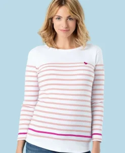 Cache Cœur Pulls D'allaitement|Chemises Et Tops D'allaitement-Marinière de grossesse blanc et rose Brest - Made in France