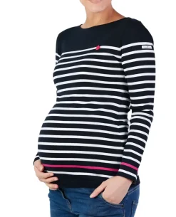 Cache Cœur Pulls D'allaitement|Chemises Et Tops D'allaitement-Marinière de grossesse marine et blanc Brest - Made in France