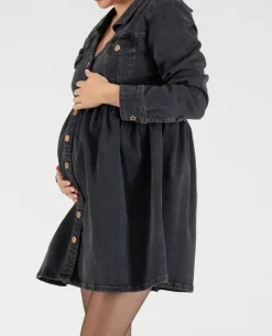 Cache Cœur Robes Et Combinaisons De Maternité|Robes-Robe courte jean de grossesse et d'allaitement Nina gris