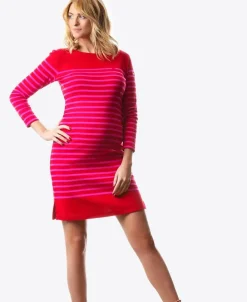 Cache Cœur Robes Et Combinaisons De Maternité|Robes-Robe de grossesse marinière rouge et fuchsia Quimper - Made in France